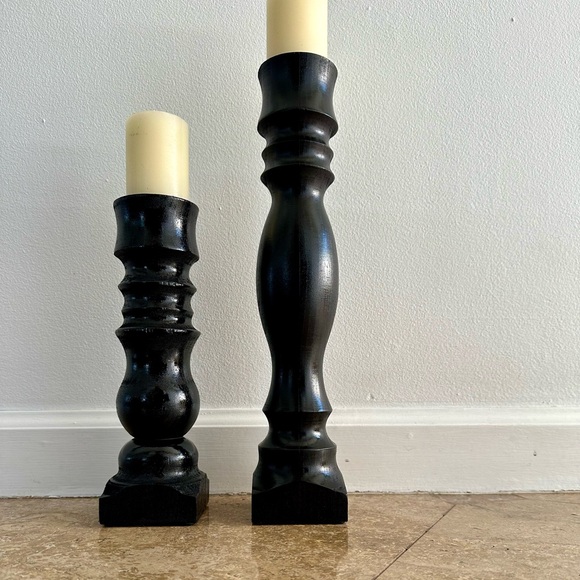 Harp Design Co. Lathe Turned Wood Candlestick Pair in Black - Picture 3 of 5